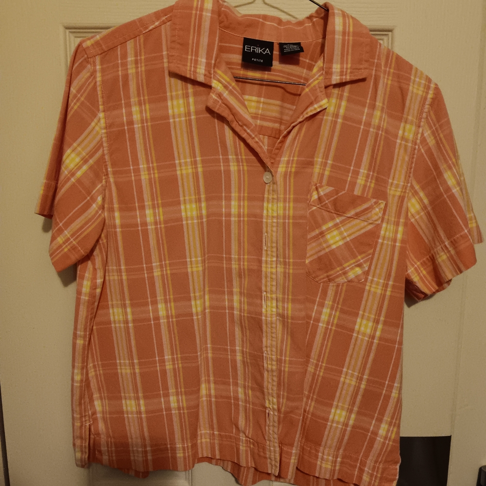 Erika Women  Casual Orange and Yellow Plaid Shirt